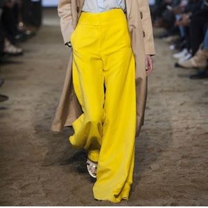 Massimo Dutti Yellow Linen High Waisted Pant